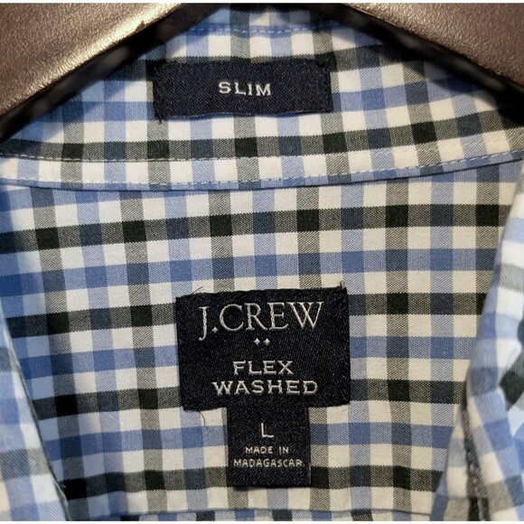 J.Crew Size Large Check Shirt Mens Blue Slim Fit Stretch Flex Button LS L - Picture 2 of 4